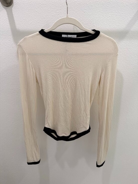 The Line by K Tops - The Line by K Cream Black Trim Ribbed Long Sleeve Top Size S